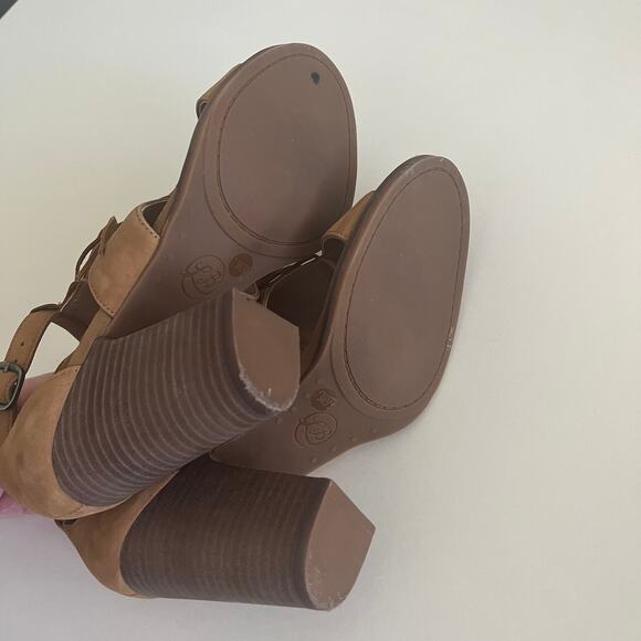 Lucky Brand 'Leesha' Womens 7.5 Fringe Block Heel Tan Nubuck Leather - Picture 9 of 11